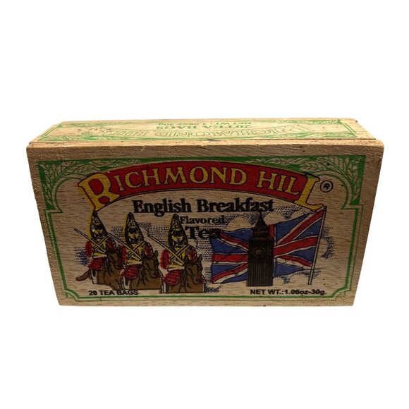 Wooden Tea Box Richmond Hill English Breakfast BOX ONLY 5 x 3" Slide Top Lid - Picture 2 of 11